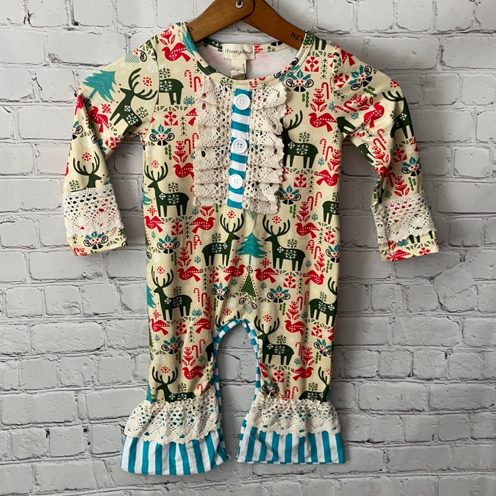 Honeydew Christmas Ruffle Romper